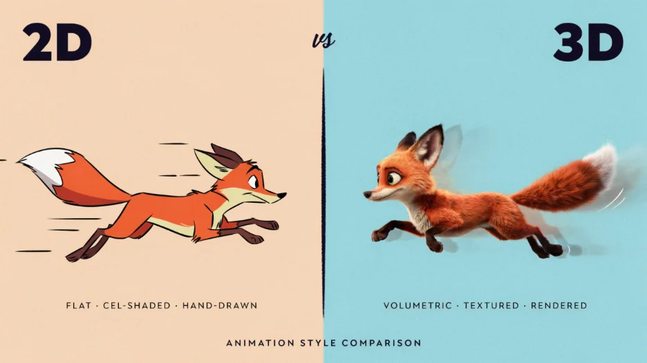 Difference of 2D and 3D animation.